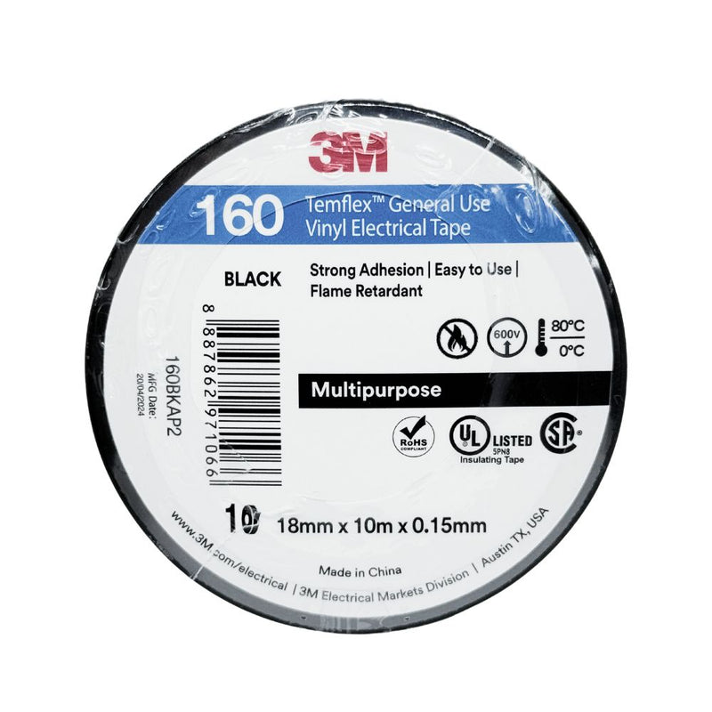 3M Temflex 160 General Use Vinyl Electrical Tape 18MM X 10M, Pack Of 10
