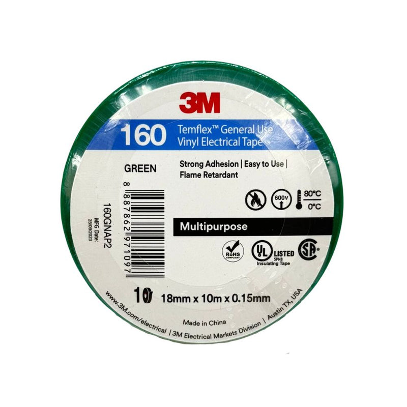 3M Temflex 160 General Use Vinyl Electrical Tape 18MM X 10M, Pack Of 10