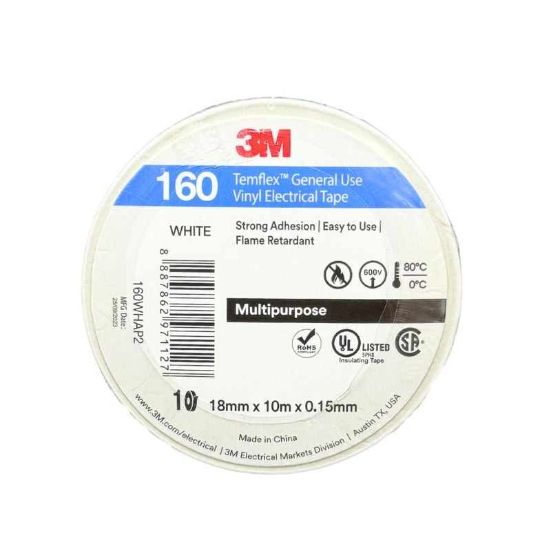 3M Temflex 160 General Use Vinyl Electrical Tape 18MM X 10M, Pack Of 10