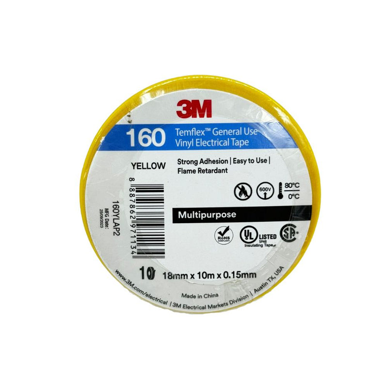 3M Temflex 160 General Use Vinyl Electrical Tape 18MM X 10M, Pack Of 10