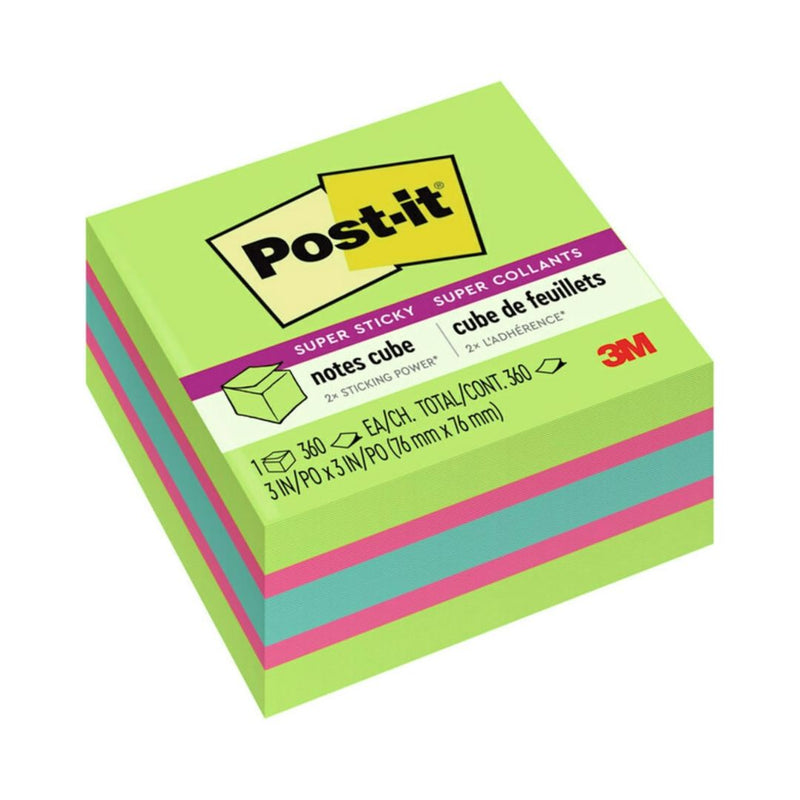 3M Post-it Super Sticky Notes Cube 2027-SSGFA, Bright Colours, 3 in x 3 in (76 mm x 76 mm), 1 Cube/Pack, 360 Sheets/Cube