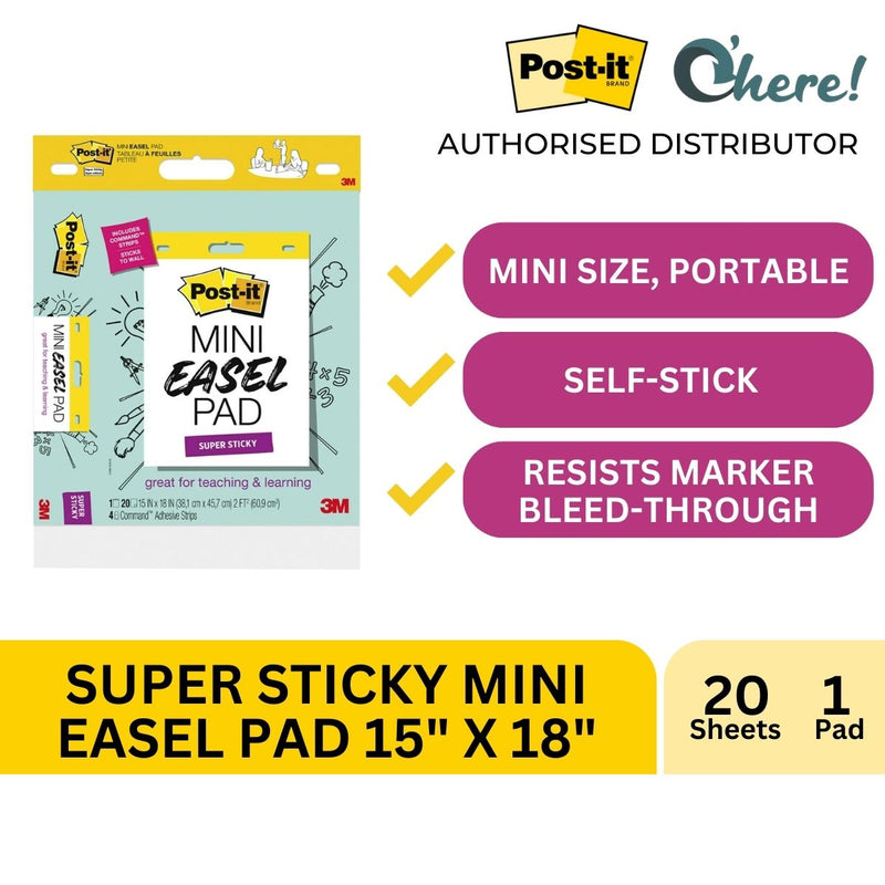 3M Post-it Super Sticky Mini Easel Pad 15" x 18", 20 Sheets/Pad