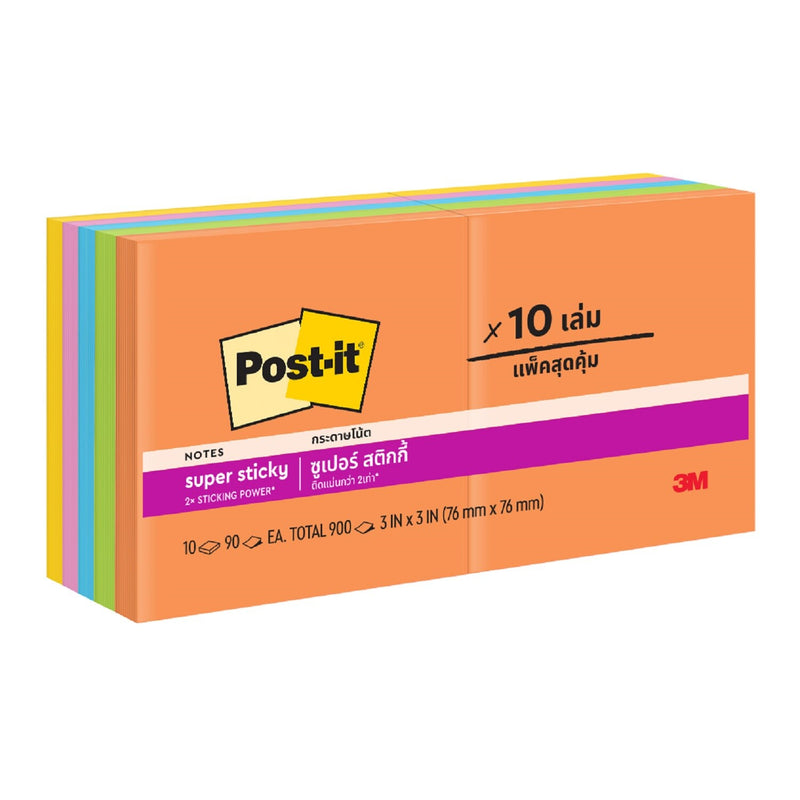 3M Post-it Super Sticky Note Energy Boost 3x3 inch 654-10SSAU 10 Pads, 90 sheets/Pad
