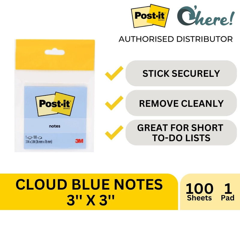 3M Post-it Notes Cloud Blue Note 3"X3", 100 Sheets Sticky Notes