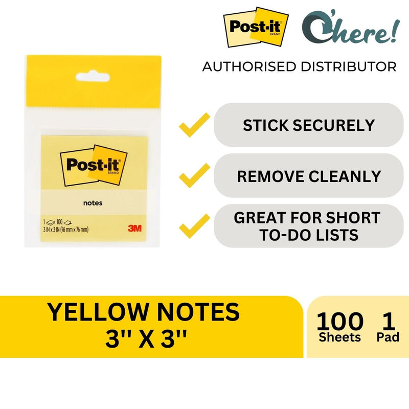 3M Post-it Notes HB 654-1, Canary Yellow, 76 mm x 76 mm, 100 Sheets