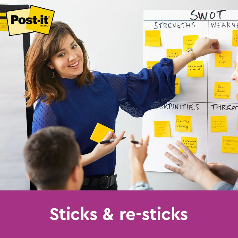 3M Post-it Super Sticky Notes 654-1SS3Y, Yellow, 76 mm x 76 mm, 90 sheets