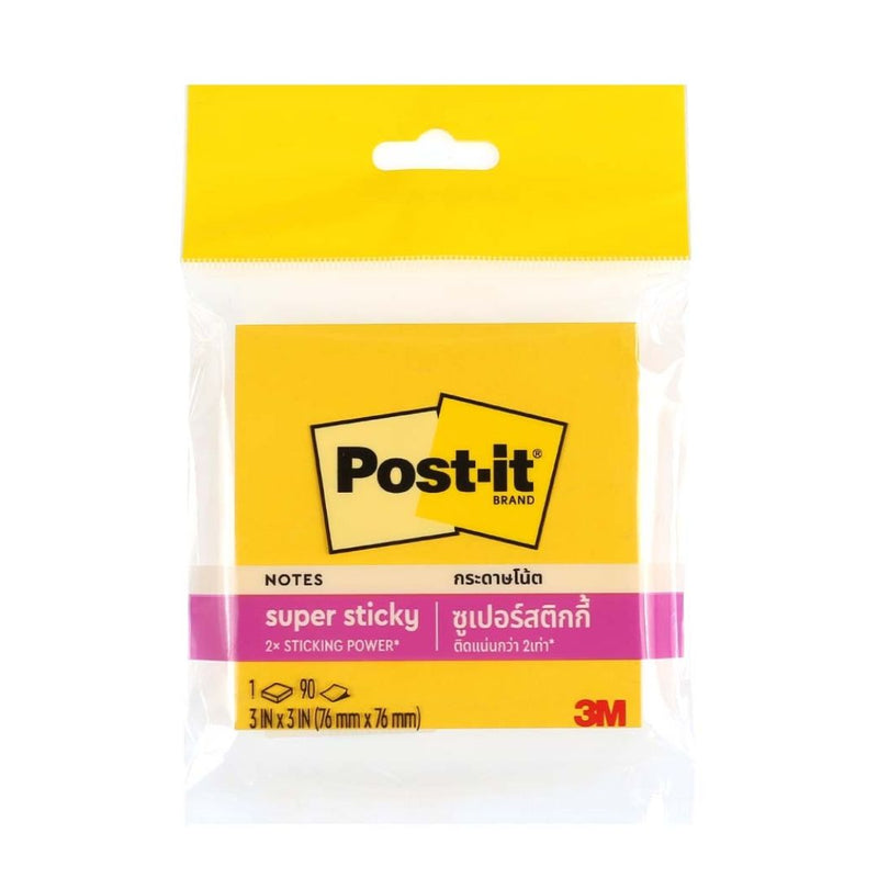3M Post-it Super Sticky Notes 654-1SS3Y, Yellow, 76 mm x 76 mm, 90 sheets