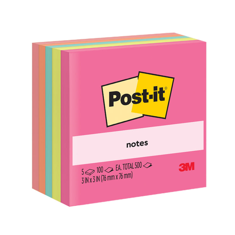 3M Post-it Sticky Note Poptimistic 3in x 3in, 5 Pads/Pack, 100 Sheets/Pad, Total 500 Sheets