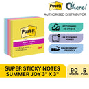 3M Post-it Super Sticky Notes 3" x 3" Summer Joy Collection, 90 Sheet/Pad, 5 Pads/Pack 654-5SSJOY
