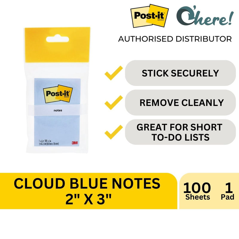 3M Post-it Notes Cloud Blue 656-1CB, 2 In x 3 In, 100 Sheets