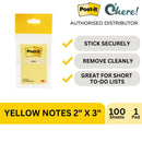 3M Post-it Notes HB 656-1, Canary Yellow, EN, 50 mm x 76 mm x 100 Sheets