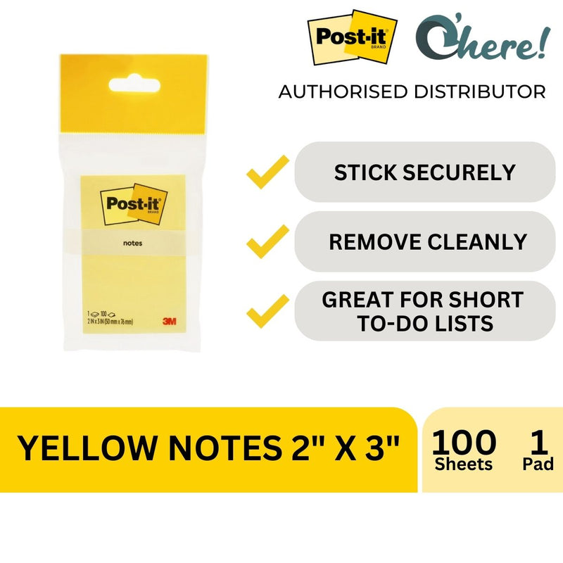3M Post-it Notes HB 656-1, Canary Yellow, EN, 50 mm x 76 mm x 100 Sheets