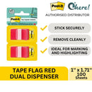 3M Post-it Tape Flags Red Dual Dispenser 1'' x 1.71'', 100 Sheets, 680-RD2
