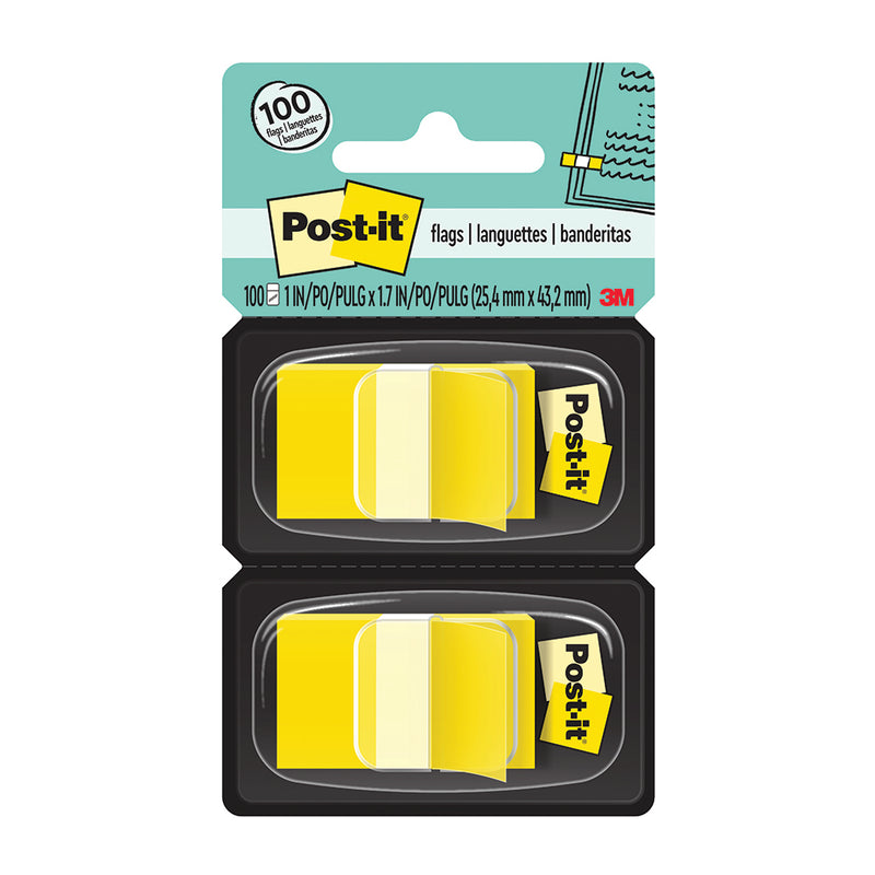 3M Post-it Tape Flags Yellow Dual Dispenser 1'' x 1.71'', 100 Sheets, 680-YW2