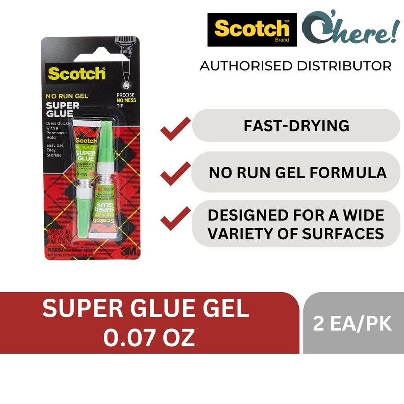 3M Scotch Super Glue Gel 0.07oz, 2 Pcs/Pack