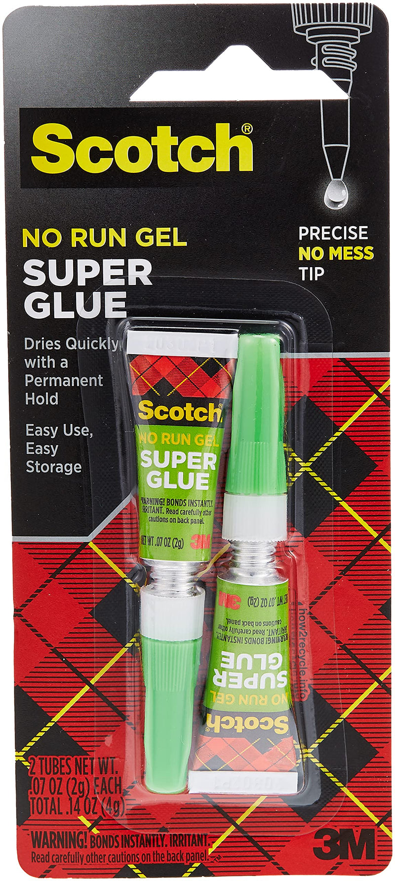 3M Scotch Super Glue Gel 0.07oz, 2 Pcs/Pack