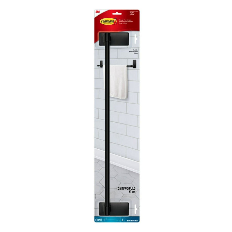 3M Command Bathroom Matte Black Towel Bar, 2 Large Strips