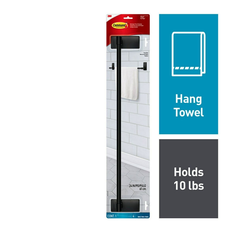 3M Command Bathroom Matte Black Towel Bar, 2 Large Strips