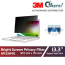3M Bright Screen Privacy Filter for 13.3in Full Screen Laptop, 302mm x 174mm, 16:9, BP133W9E