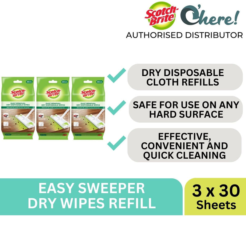 3M Scotch Brite Easy Sweeper Dry Wiper Value Pack 3x30 Sheets