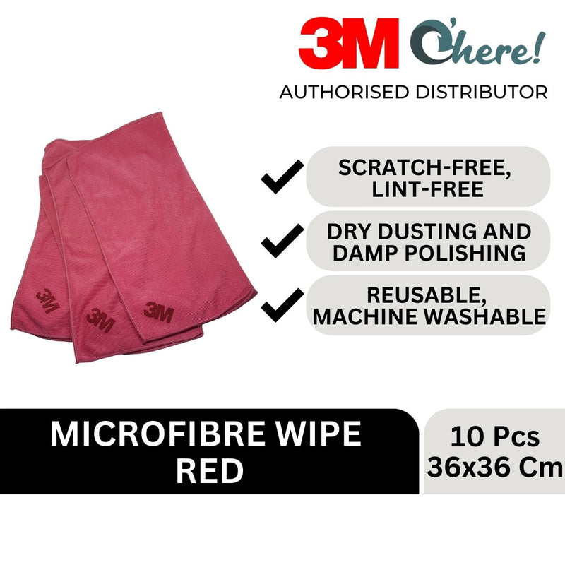 3M Scotchbrite Microfiber Wipe Red, 36cm X 36cm, 10Pcs