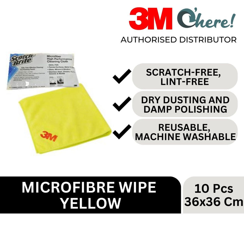3M Scotchbrite Microfiber Wipe Yellow, 36cm X 36cm, 10Pcs