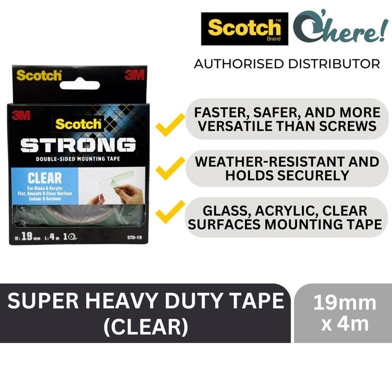 3M Scotch Super Heavy Duty Tape for Glass & Acrylic - Flat, Smooth & Clear Surfaces Transparent 19 mm X 4 Meter