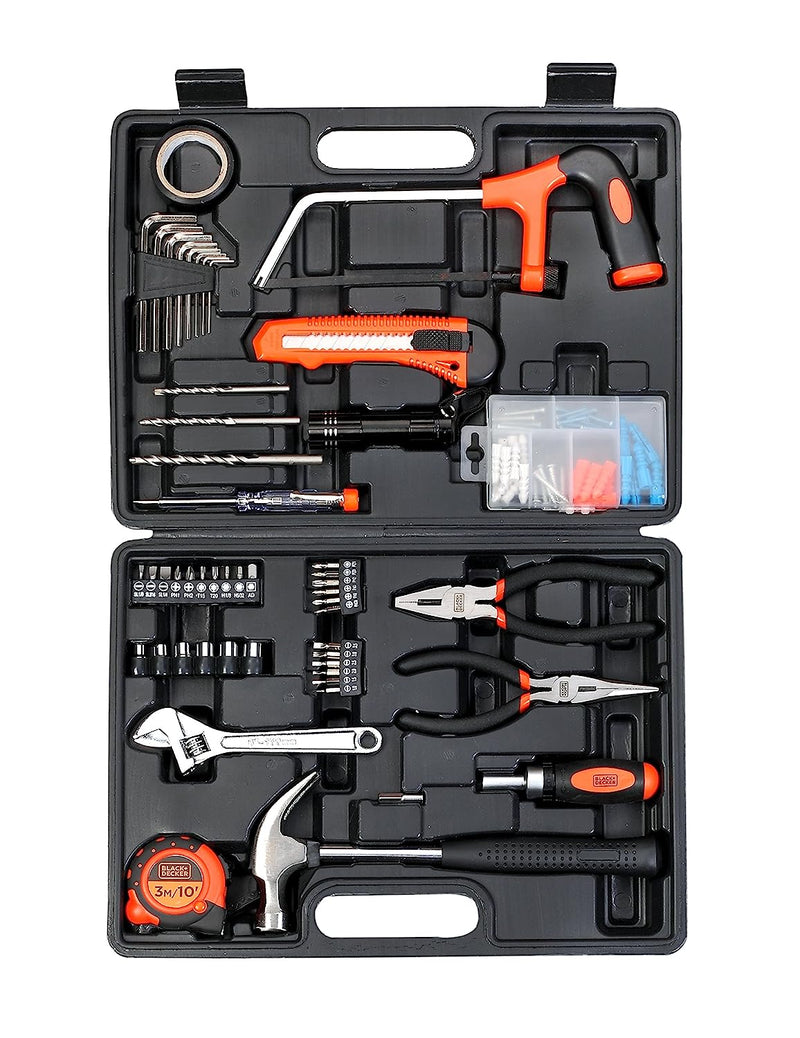 Black & Decker BMT108C Hand Tool Kit for Home & DIY Use (108Pcs) - Includes Screwdriver, Wrench, Ratchet, Utility Knife, Saw, Claw Hammer, Measuring Tape and Plier