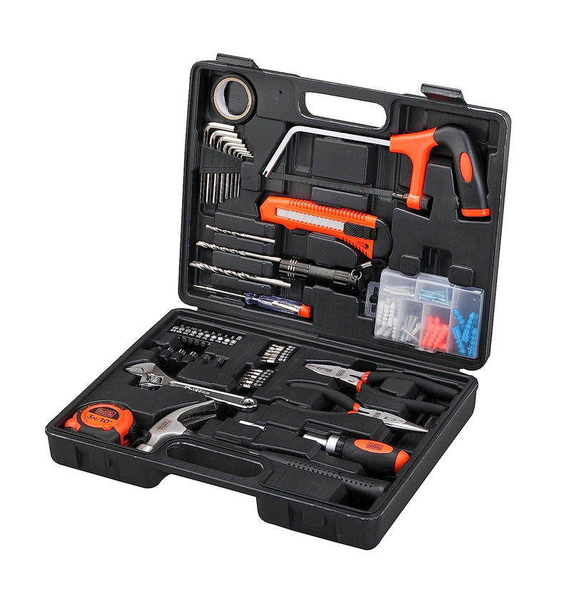 Black & Decker BMT108C Hand Tool Kit for Home & DIY Use (108Pcs) - Includes Screwdriver, Wrench, Ratchet, Utility Knife, Saw, Claw Hammer, Measuring Tape and Plier