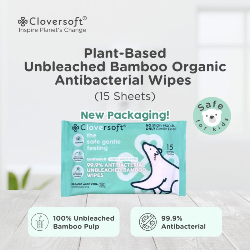 Cloversoft Unbleached Bamboo AB Organic Wipes 15 Sheets/Pk