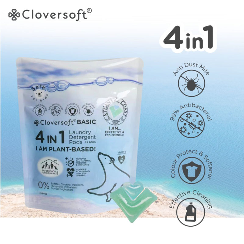 Cloversoft 4 In 1 Anti Dust Mite Basic Laundry Capsules Atlantic Coast 25 Pods