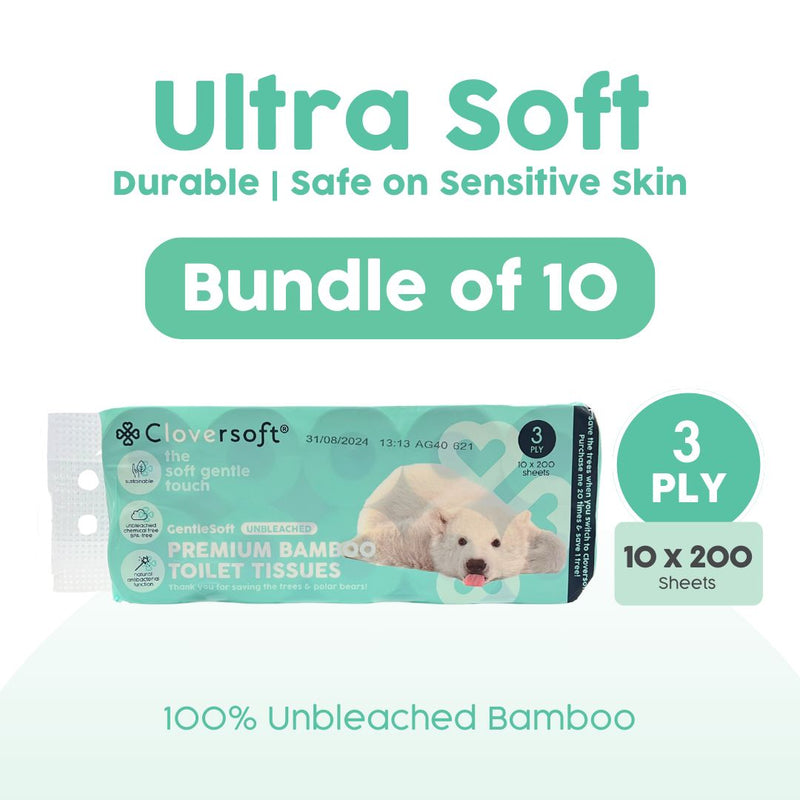 Cloversoft Unbleached Bamboo Toilet Tissues 3 Ply 10 X 200 Sheets