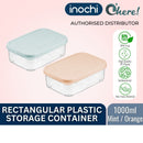 Inochi Hokkaido Rectangular Plastic Food Container Box 1000ml, Mint/Orange