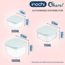 INOCHI Hokkaido Square Plastic Food Container Box 500/750/1000 ml, Mint/Orange