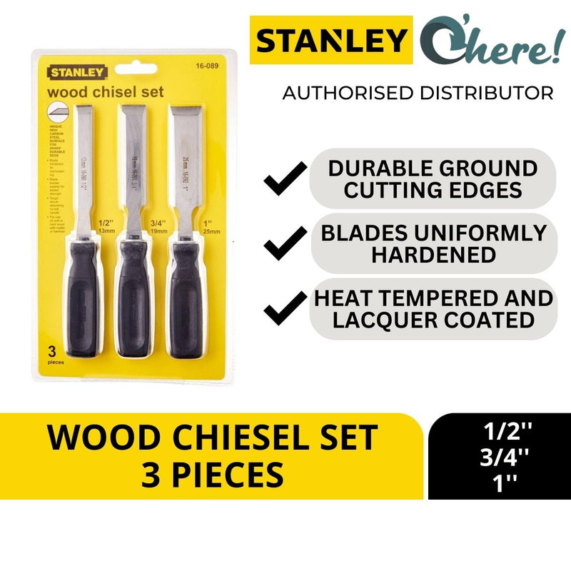 Stanley Wood Chisel Set 3 Pcs, 1/2"-3/4"-1"