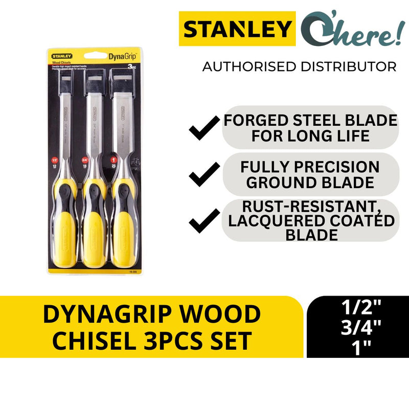 Stanley 16-285 Dynagrip Wood Chisel 3pcs Set, 1/2"-3/4"-1"