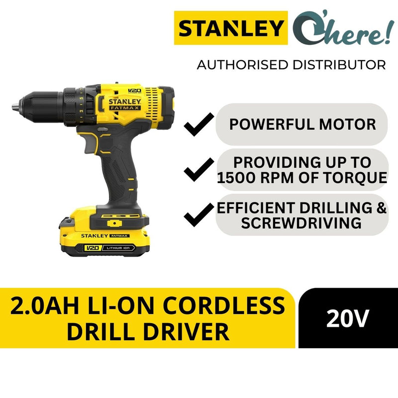 Stanley 20V Cordless Brushed Drill Driver SCD700D2K-B1