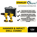 Stanley 12V Hammer Drill & Impact Drill Combo Kit SCHI121S2FK-B1