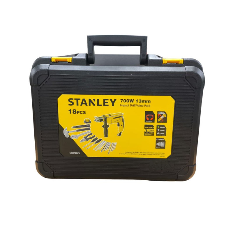 Stanley 13mm Percussion Drill 0-2900RPM 700W Value Set With Accessories (18 Pcs) SDH700KV-B1