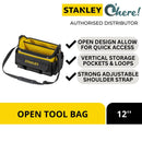 Stanley 600 Denier Open Mouth Tote Tool Bag, Heavy Duty Steel Handle, Multi-Pockets Storage for Small Parts, 12 Inch