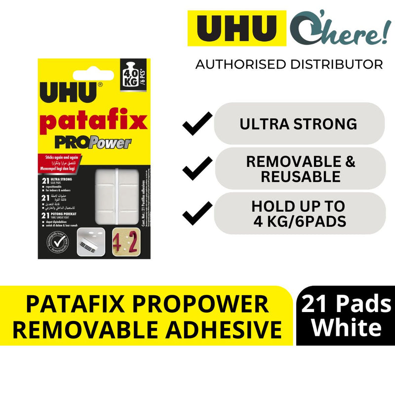 Uhu Patafix Propower Removable Adhesive, White, 21 Pads (Up to 4 Kg/6 Pads)