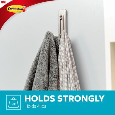 3M Command Satin Nickel Large Double Hook Holds 1.8kg