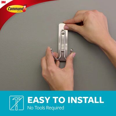3M Command Satin Nickel Large Double Hook Holds 1.8kg