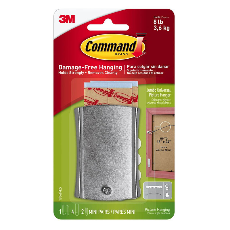 3M Command Sticky Nail Wire-Back Hanger 3.6 Kg 1 Hanger/4 Large Strips/2 Sets Mini Strips