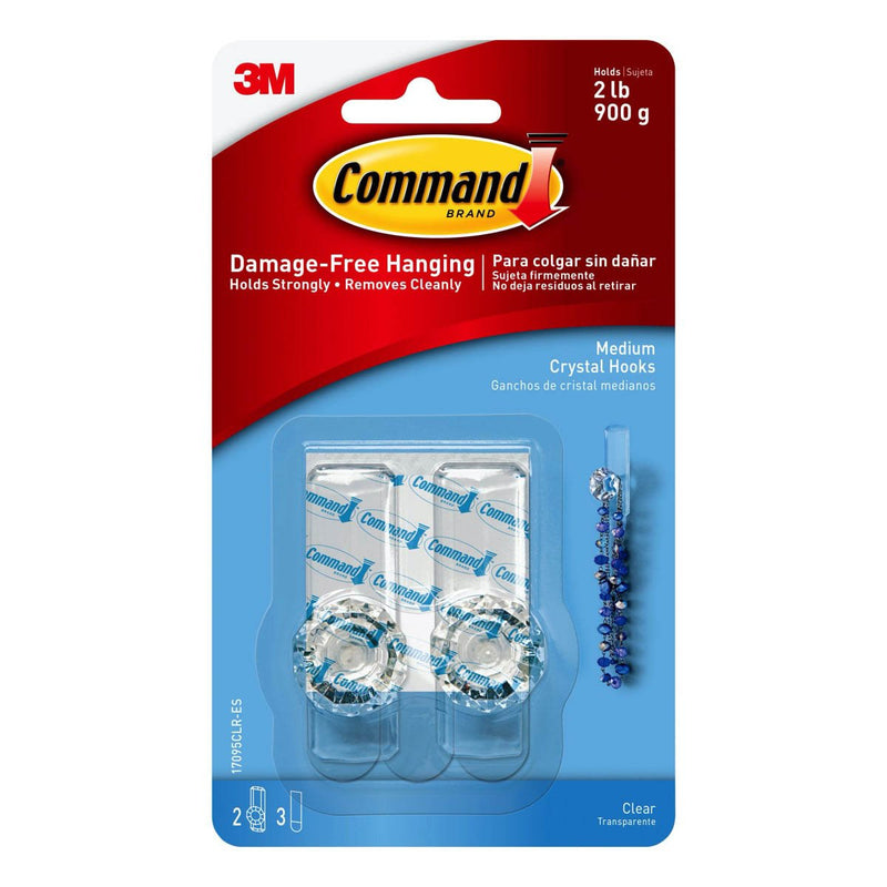 3M Command Clear Medium Crystal Hook 2 Hooks/3 Strips/900 gm