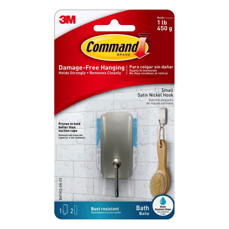 3M Command Satin Nickel Small Hook Holds 450g