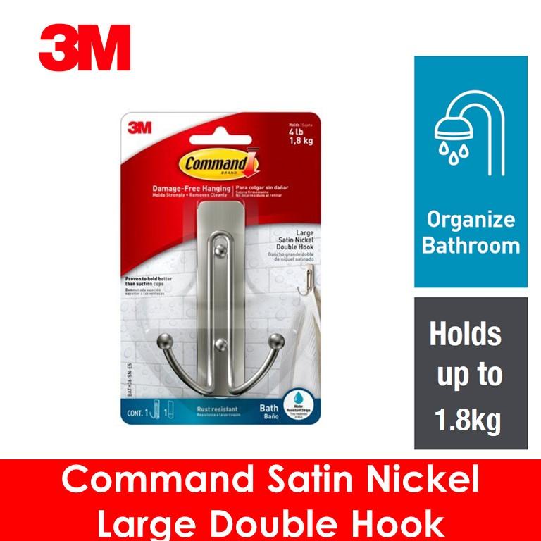 3M Command Satin Nickel Large Double Hook Holds 1.8kg