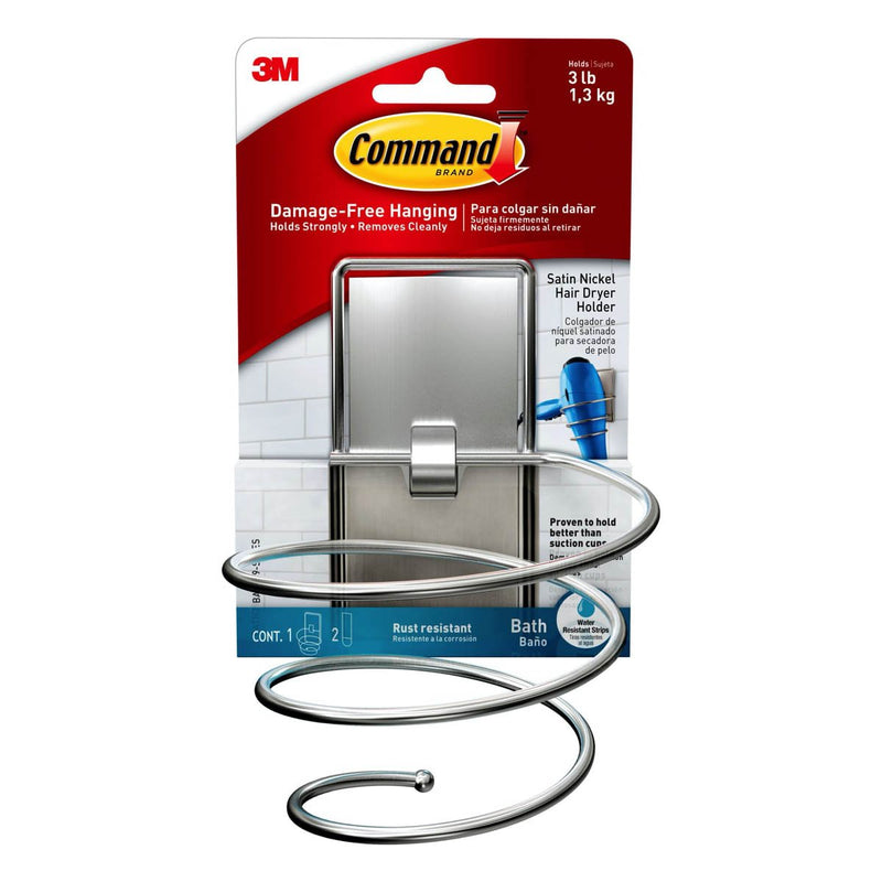3M Command Satin Nickel Hair Dryer Holder Holds 1.3kg