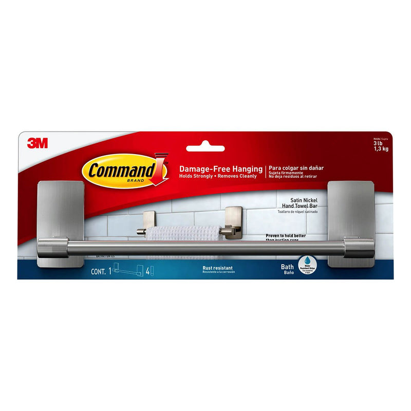 3M Command Satin Nickel Towel Bar Hold 1.3kg