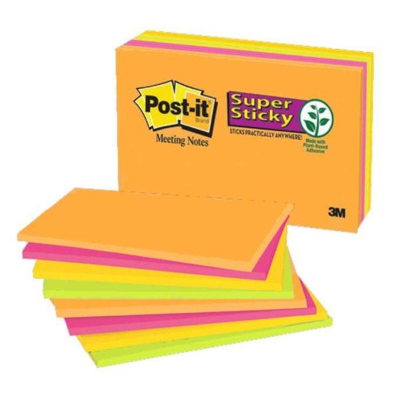 3M Post-it Super Sticky Ast Colours Notes 6" X 4" 8 Pad/Pack 45 Sheets/Pd Total 360 Sheets